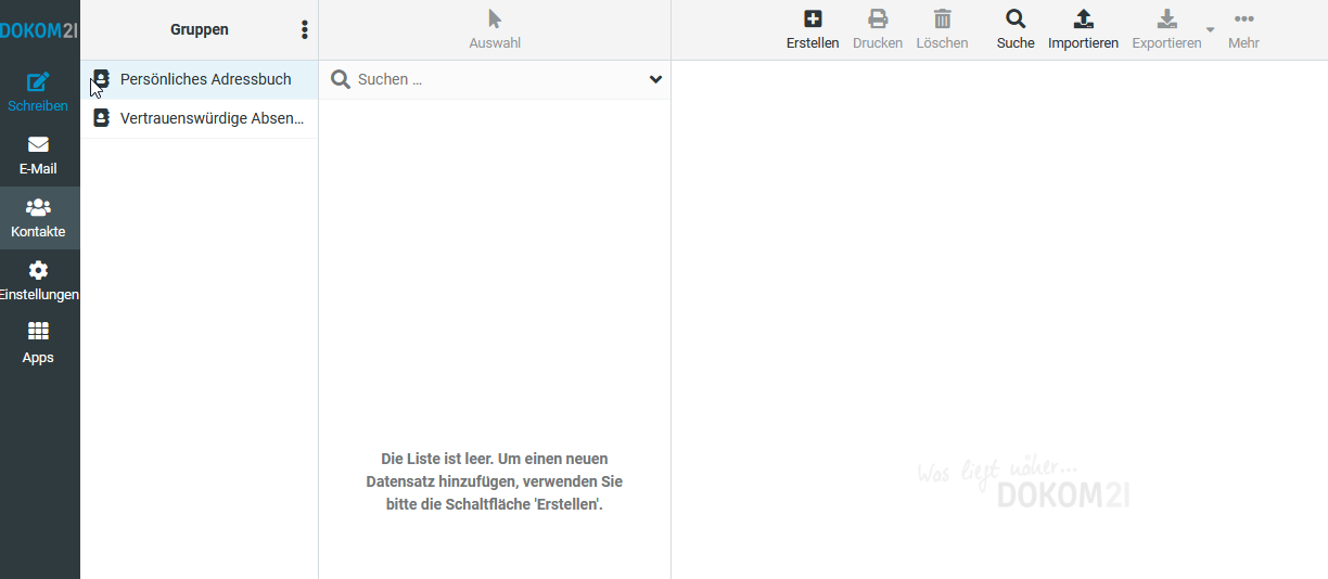 Kontakte in DOKOM21 Webmail importieren